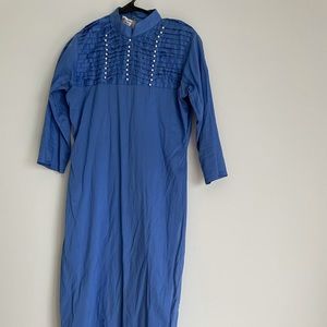 Long Blue Pearl Kurta - Cotton